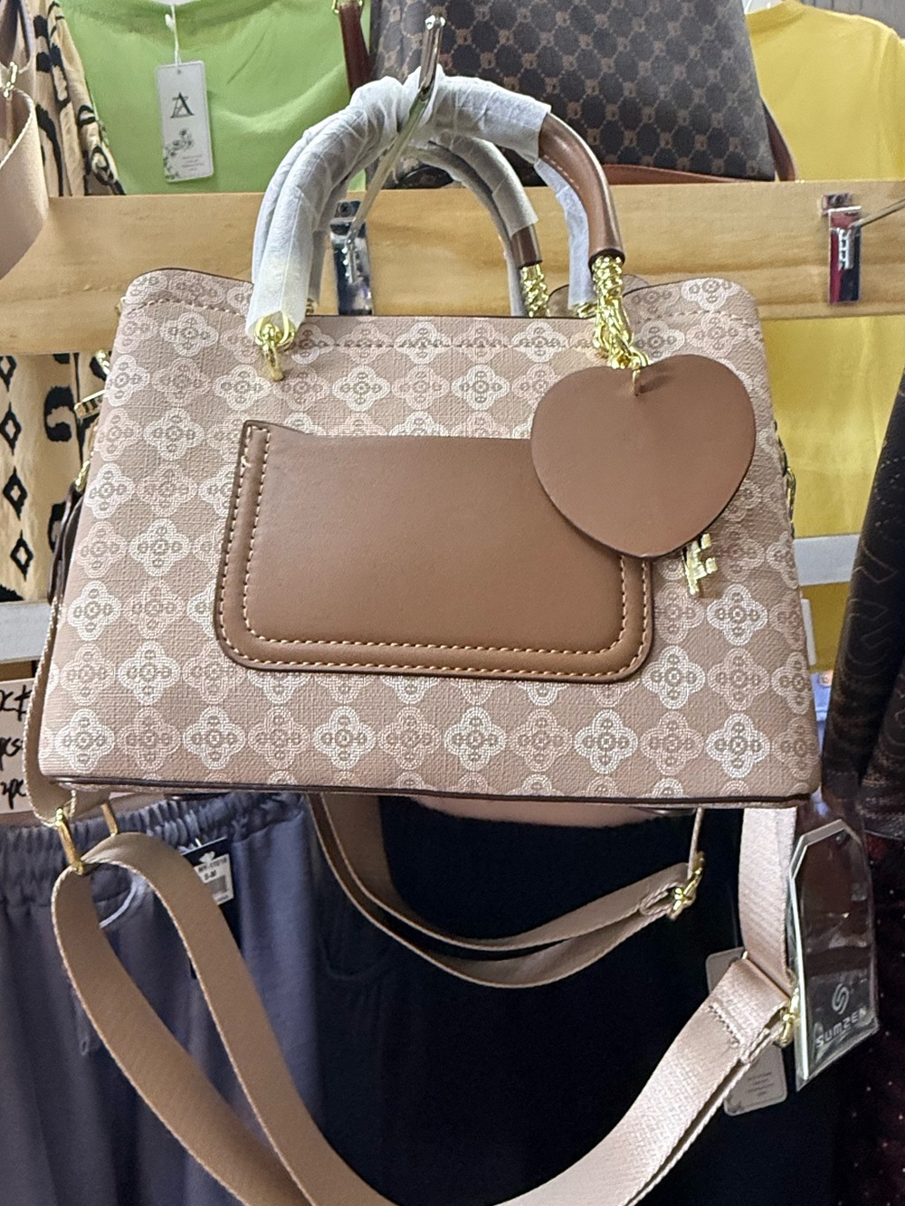 Women's Pink & Tan Patterned Top-Handle Satchel